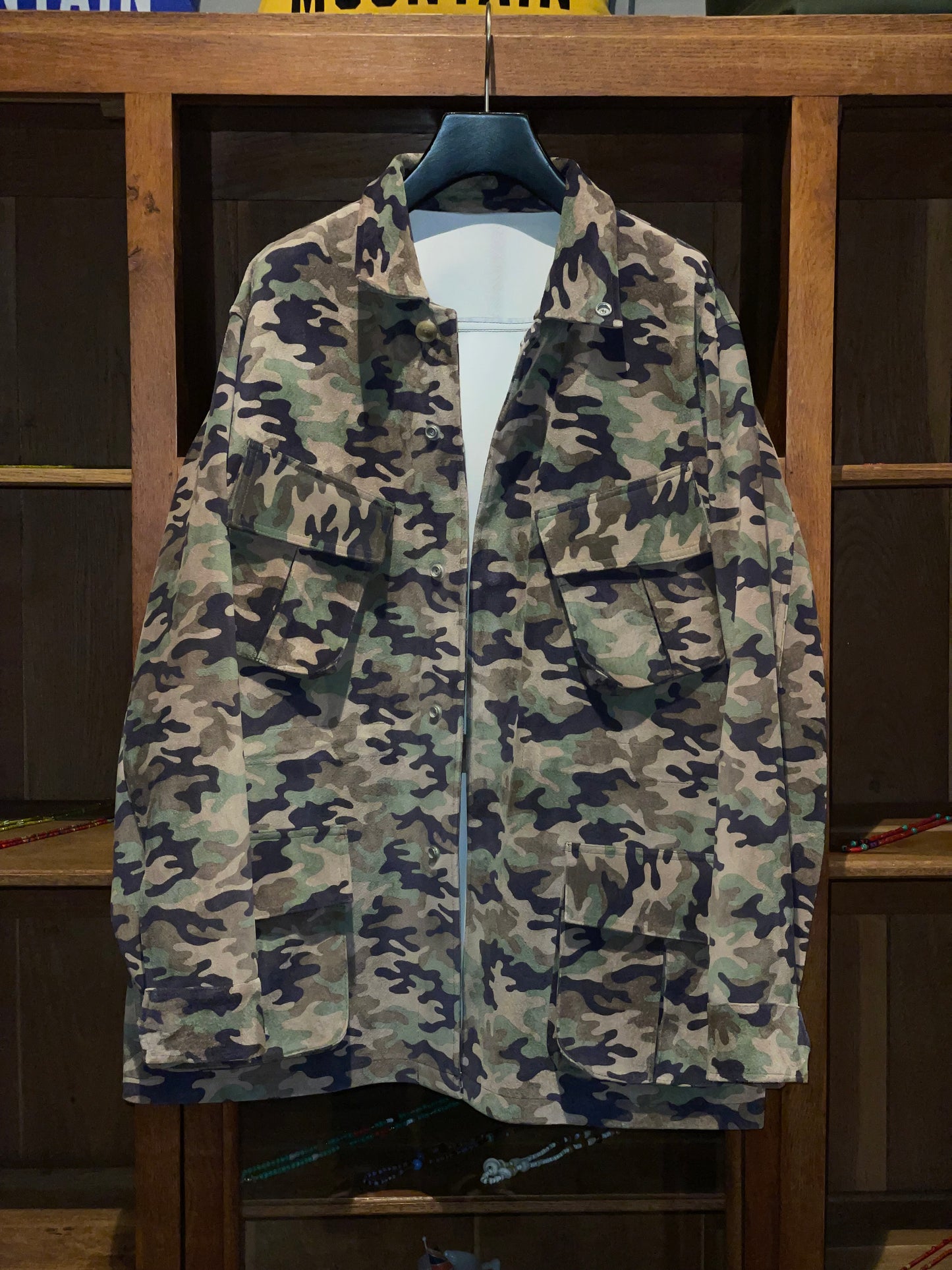 ISAMUKATAYAMA  BACKLASH PIG SUEDE “CAMO PRINT” MILITARY JACKET