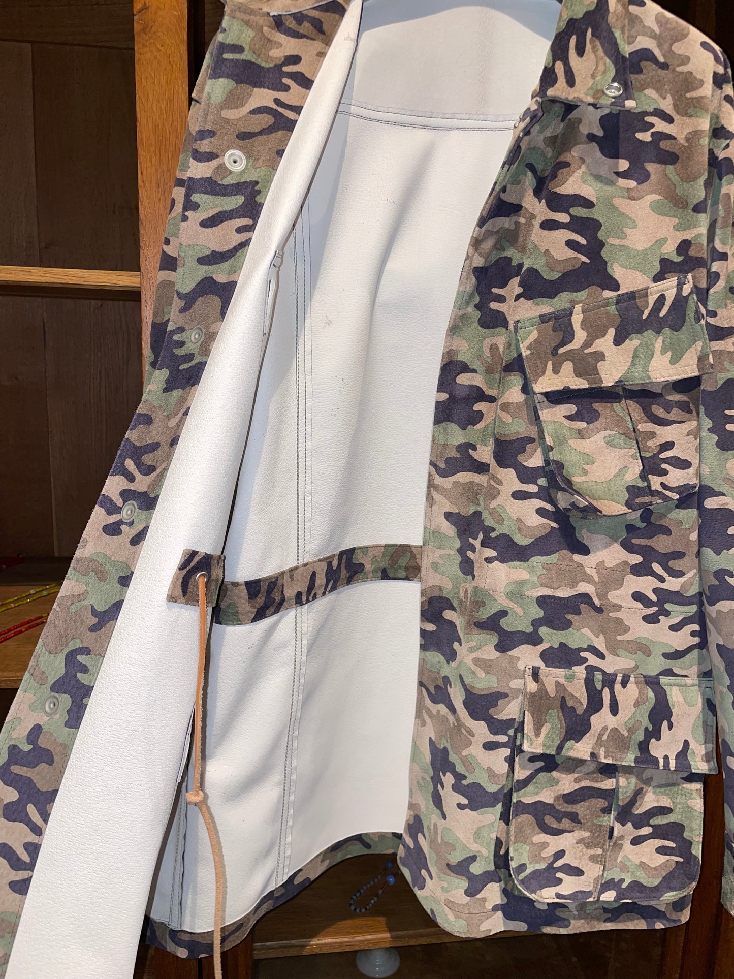 ISAMUKATAYAMA  BACKLASH PIG SUEDE “CAMO PRINT” MILITARY JACKET
