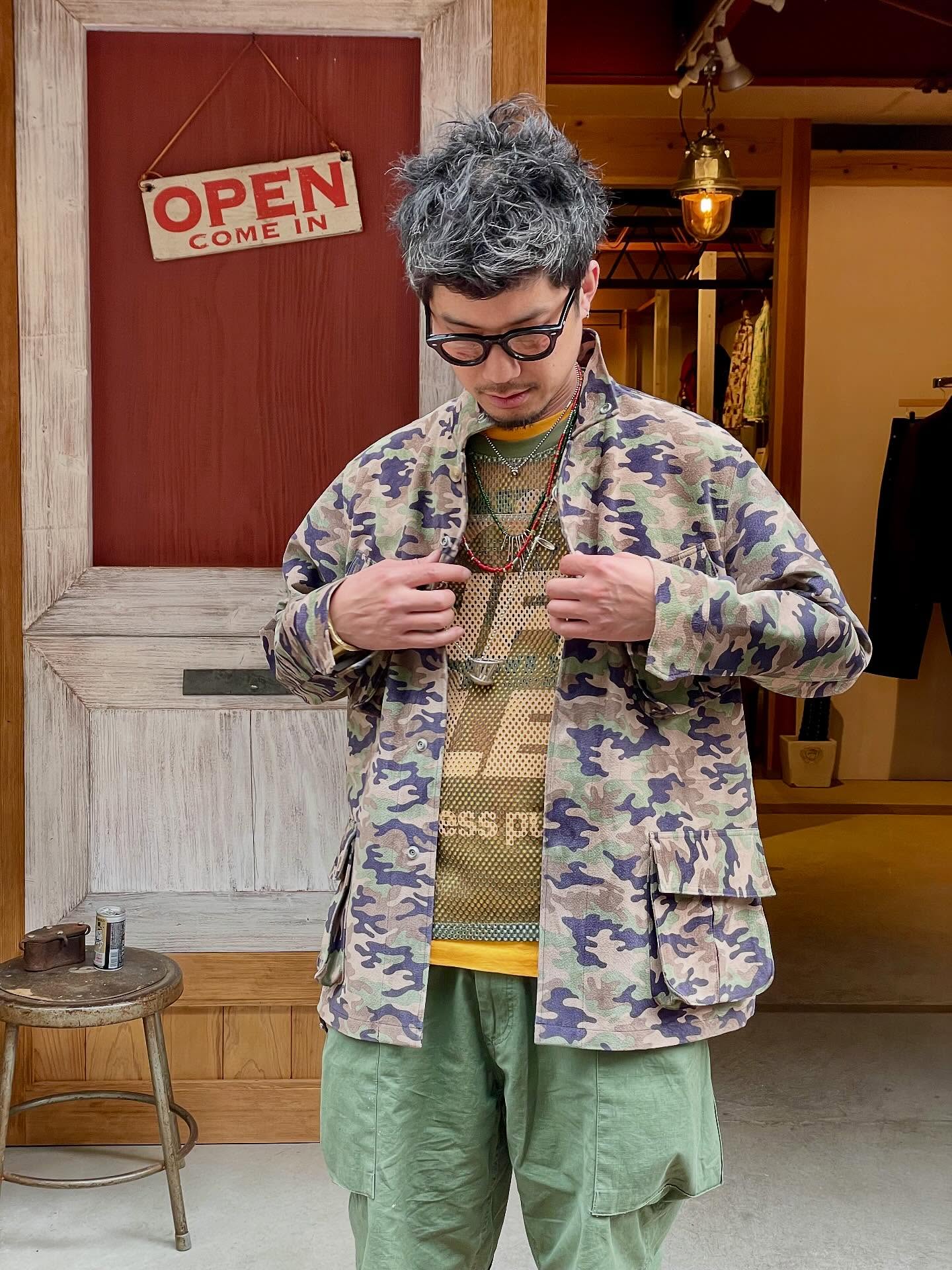 ISAMUKATAYAMA  BACKLASH PIG SUEDE “CAMO PRINT” MILITARY JACKET