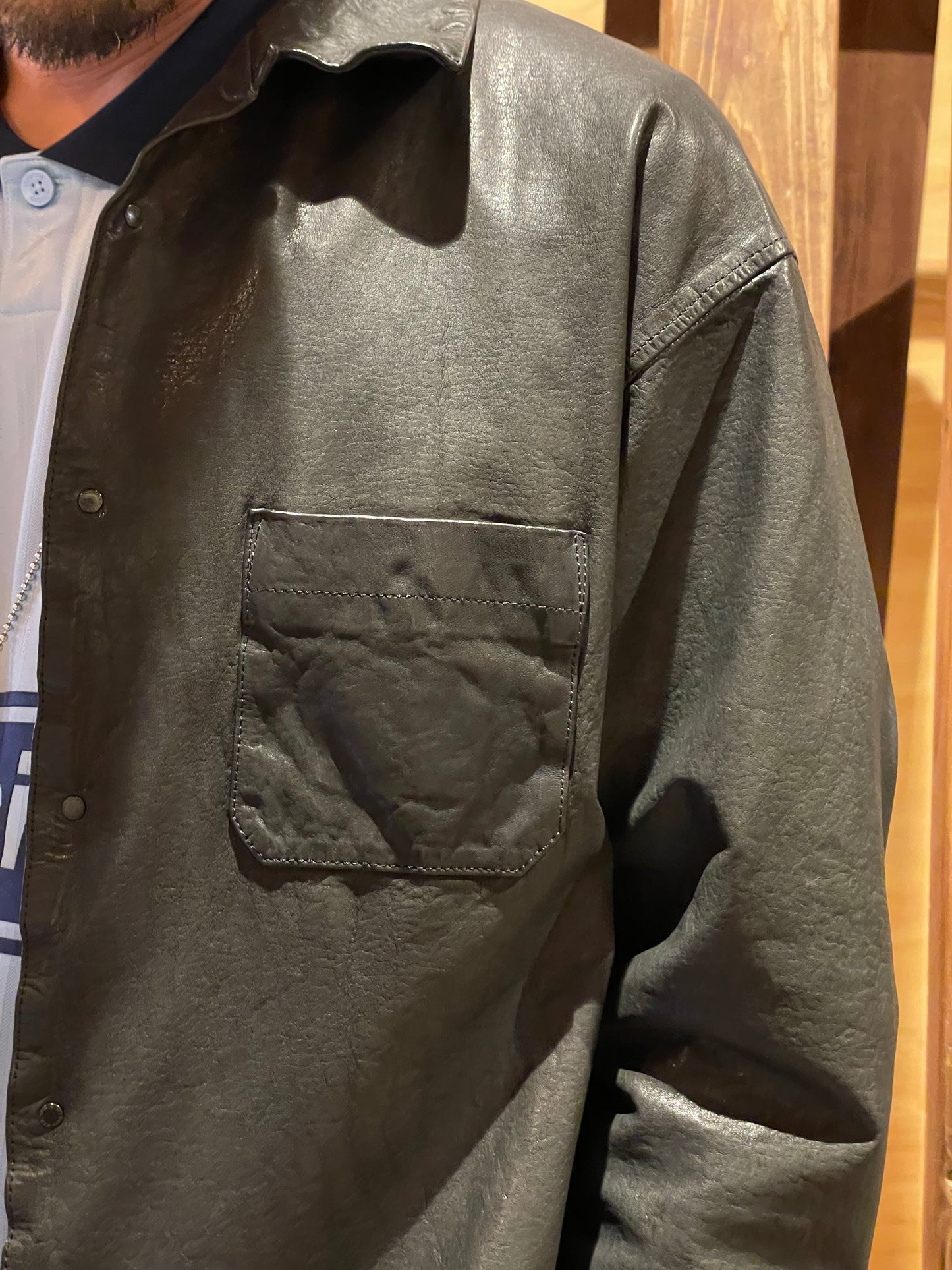 ISAMUKATAYAMA  BACKLASH JAPAN STEER WHITE+MIMOSA/TANNED 0.6mm “GARMENT-DYED” OPEN COLLAR SHIRT L/S