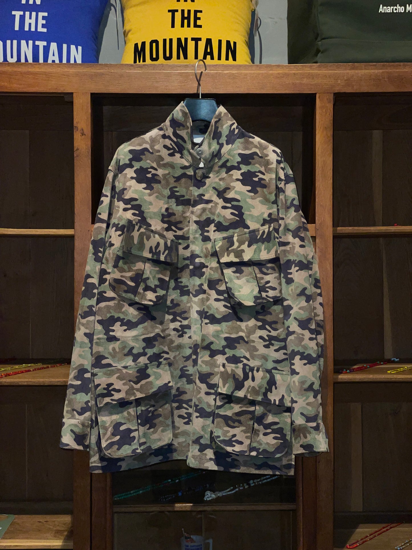 ISAMUKATAYAMA  BACKLASH PIG SUEDE “CAMO PRINT” MILITARY JACKET