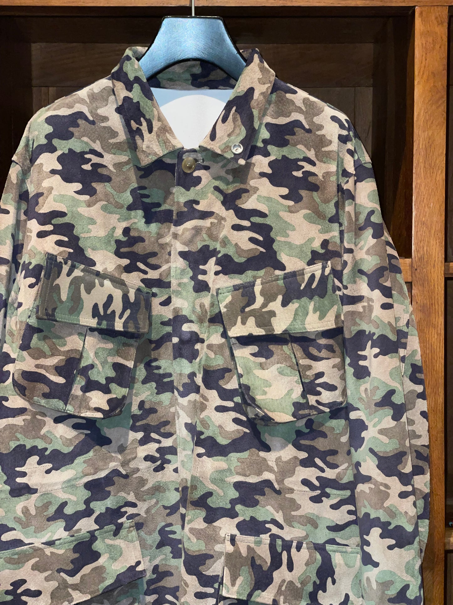 ISAMUKATAYAMA  BACKLASH PIG SUEDE “CAMO PRINT” MILITARY JACKET