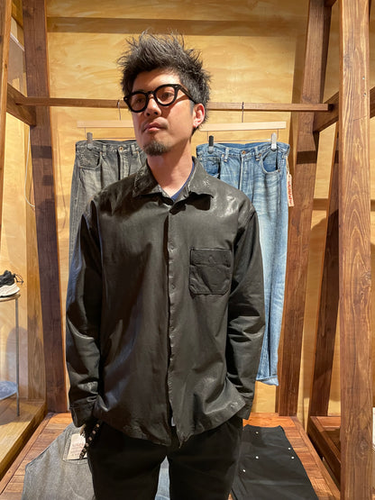 ISAMUKATAYAMA  BACKLASH JAPAN STEER WHITE+MIMOSA/TANNED 0.6mm “GARMENT-DYED” OPEN COLLAR SHIRT L/S