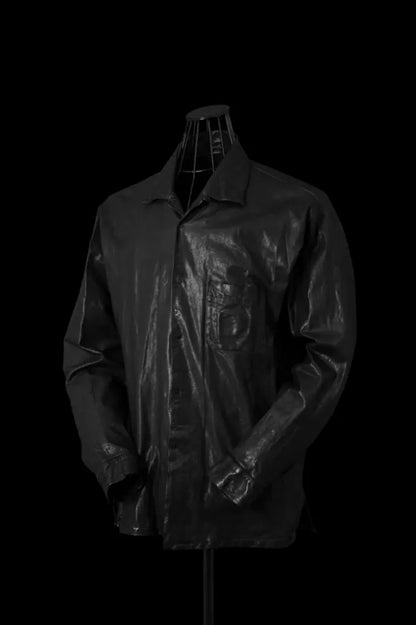 ISAMUKATAYAMA  BACKLASH JAPAN STEER WHITE+MIMOSA/TANNED 0.6mm “GARMENT-DYED” OPEN COLLAR SHIRT L/S
